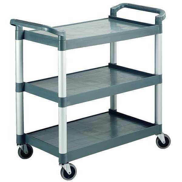 Zoro Select Dual-Handle Utility Cart with Lipped Plastic Shelves, Poly Materials, (2) Raised, 3 Shelves, 265 lb RTROLLEY