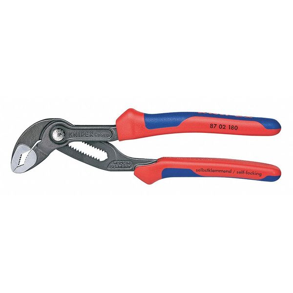 Knipex 7 1/4 in Knipex Cobra V-Jaw Tongue and Groove Plier Serrated, Bi-Material Grip 87 02 180