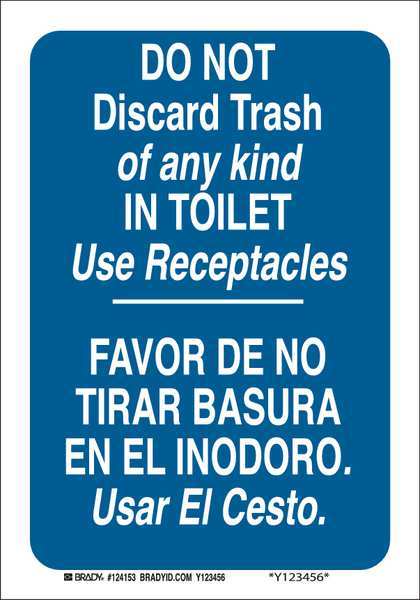 Brady Restroom Sign, 10 in Height, 7 in Width, Polyester, Rectangle, English, Spanish 124153