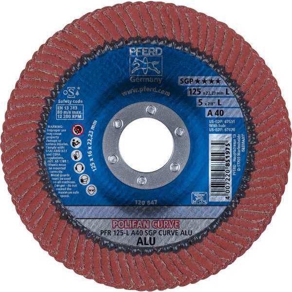 Pferd 5" x 7/8" A.H. POLIFAN® Flap Disc - A SGP CURVE STEELOX, Aluminum oxide, 40 Grit, Large Radius 67651