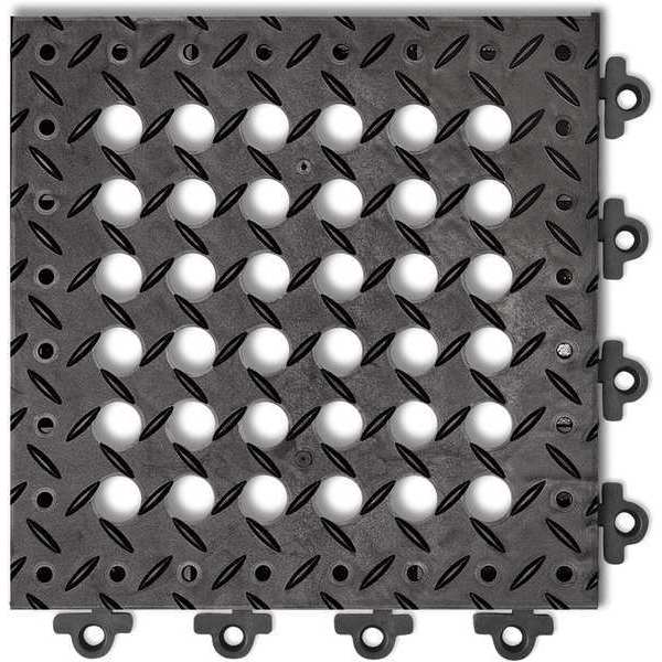 Notrax Interlocking Drainage Mat Tile, 12 In W x 12 In L, 1 In Thick 620STL12BL