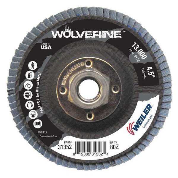 Weiler 4-1/2" Abrasive Flap Disc Conical Phenolic Bkng 80Z 5/8"-11 UNC Nut 31352