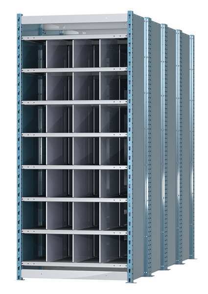 Hallowell Steel Starter Pigeonhole Bin Unit, 96 in D x 87 in H x 36 in W, 9 Shelves, Blue/Gray HDB28-96PB