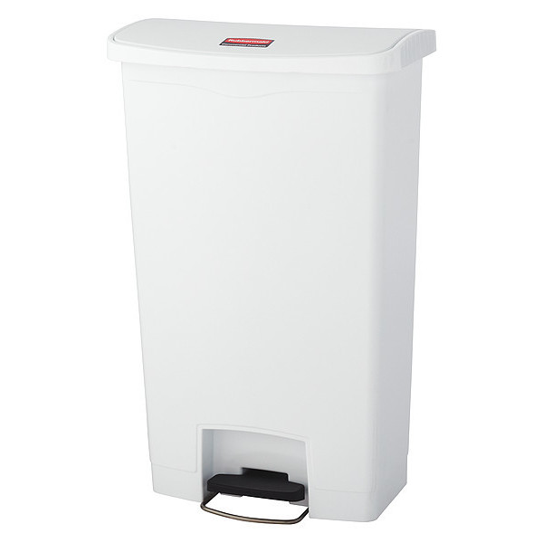 Rubbermaid Commercial 18 gal Rectangular Trash Can, White, 19 1/2 in Dia, Step-On, Plastic 1883559