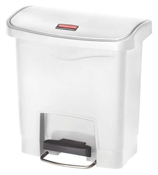 Rubbermaid Commercial 4 gal Rectangular Step Can, White, 14 3/4 in Dia, Step-On, Plastic 1883554