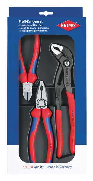 Knipex 3 Piece Bi-Material Grip Plier Set Non-Slip Plastic Coating/Two-Color Multi-Component Grips Handle 00 20 09 V01