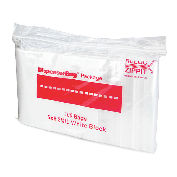 Reloc Zippit Reclosable Poly Bag 2-MIL, 5"x 8", With White Block WR58
