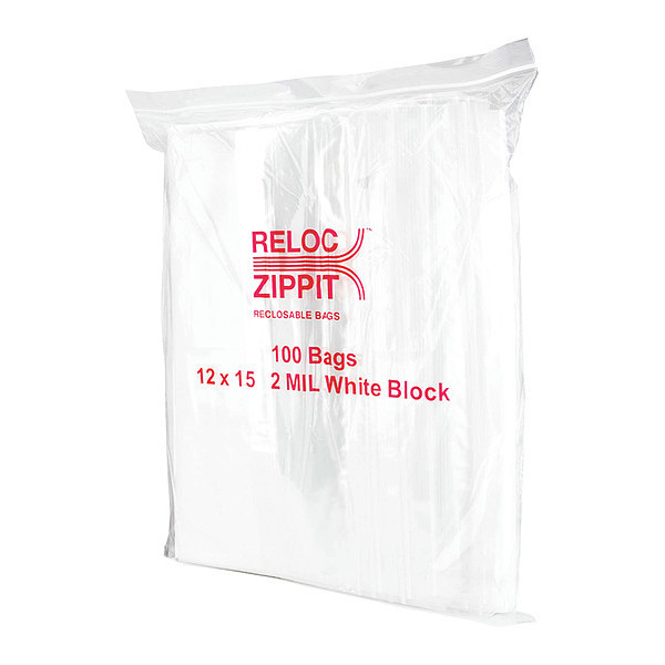 Reloc Zippit Reclosable Poly Bag 2-MIL, 12"x 15", With White Block WR1215