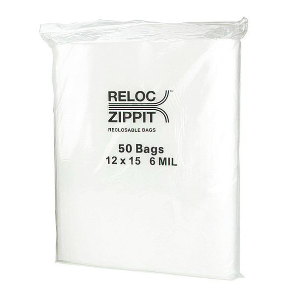 Reloc Zippit Reclosable Poly Bag 6-MIL, 12"x 15", Clear 6R1215