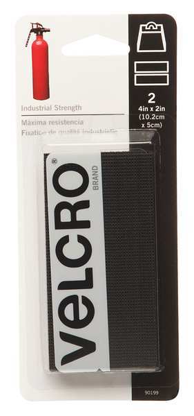 Velcro Brand Reclosable Fastener, Rubber Adhesive, 4 in, 2 in Wd, Black 90199