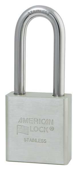 American Lock Padlock, Keyed Alike, Long Shackle, Rectangular Stainless Steel Body, Stainless Steel Shackle A5401KA