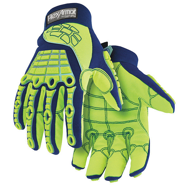 Hexarmor Hi-Vis Cut Resistant Impact Gloves, A8 Cut Level, Uncoated, XL, 1 PR 4027-XL (10)