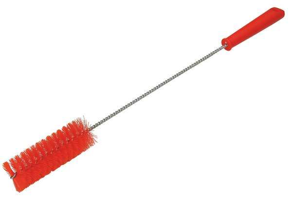 Vikan 1-5/8" W Tube and Valve Brush, Stiff, 13 3/4 in L Handle, 5 in L Brush, Red, 19 57/64 in L Overall 53784