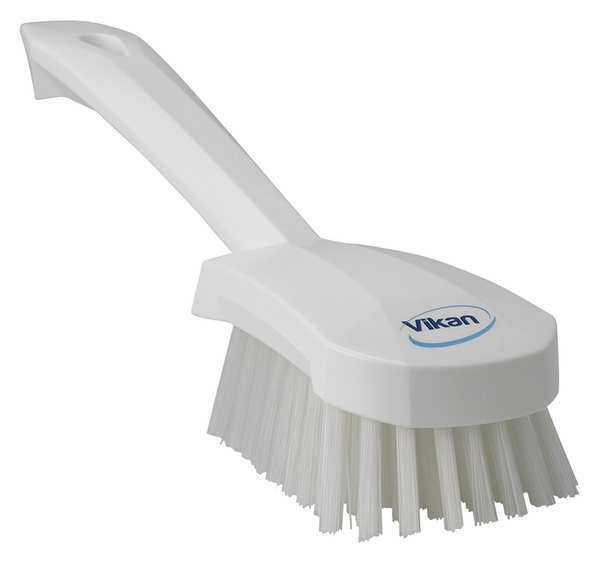 Vikan 3 in W Scrub Brush, Stiff, 5 57/64 in L Handle, 4 1/2 in L Brush, White, Plastic, 10 in L Overall 41925