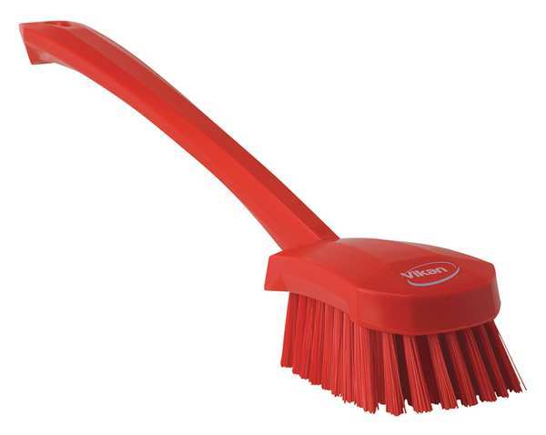 Vikan 2 3/4 in W Scrub Brush, Stiff, 11 51/64 in L Handle, 4 1/2 in L Brush, Red, Plastic 41864