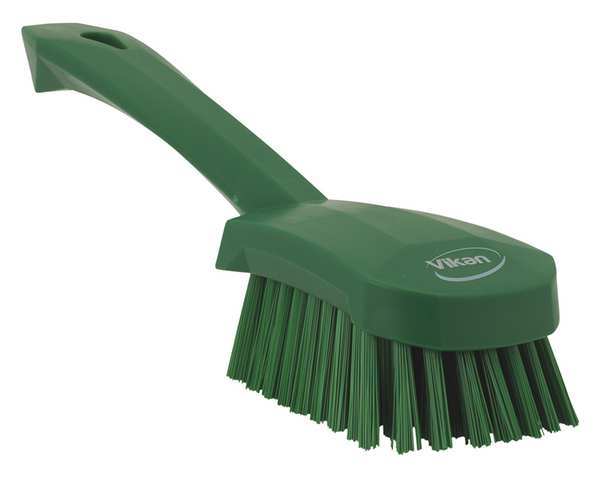 Vikan 3 in W Scrub Brush, Stiff, 5 57/64 in L Handle, 4 1/2 in L Brush, Green, Plastic, 10 in L Overall 41922
