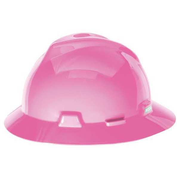 Msa Safety Full Brim Hard Hat, Type 1, Class E, Pinlock (4-Point), Hot Pink 10156374