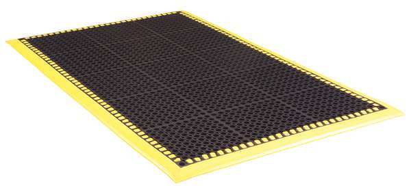 Notrax Black with Yellow Border Drainage Holes Drainage Mat 3 ft. 2" W x 5 ft. 4" L, 7/8" 38ZC97