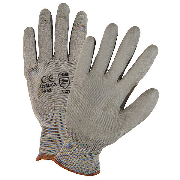 Pip Work Gloves, Gray, PU Coated, Nylon, M, PK12 713SUCG/M