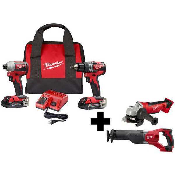 Milwaukee Tool M18 2-Tool Kit and M18 Recip Saw, Grinder 2892-22CT, 2621-20, 2680-20