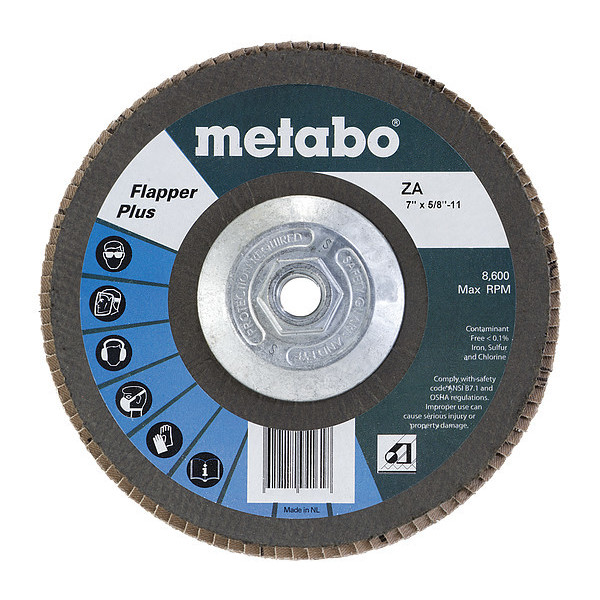 Metabo Flap Disc, 7" dia., Grit 40, 5/8"-11, T27 629477000