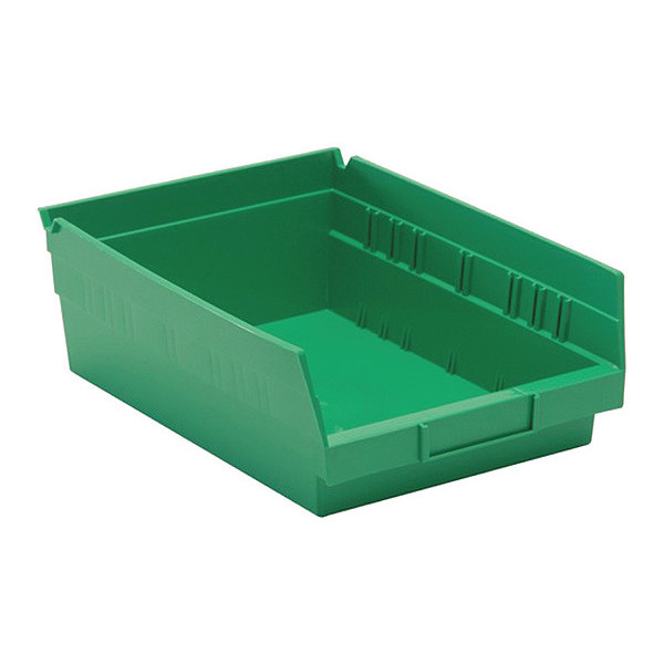 Quantum Storage Systems 50 lb Shelf Storage Bin, Polypropylene, 6-5/8 in W, 4 in H, 11-5/8 in L, Green, 8 PK K-QSB107GN-8