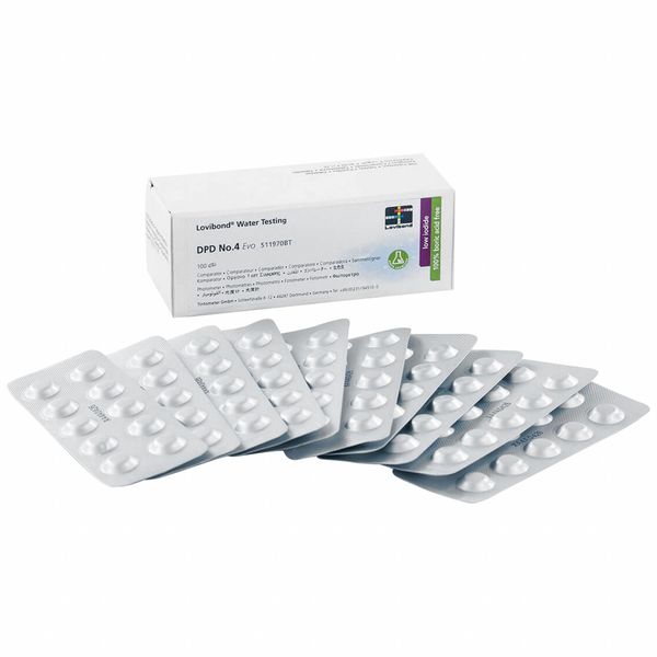 Lovibond Safest Tablet, Test Total Chlorine, 100PK DPD NO.4 EVO TABLETS