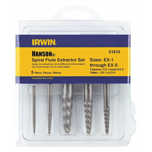 Irwin Screw Extractor Set, Spiral Flute, 5 pcs 53535