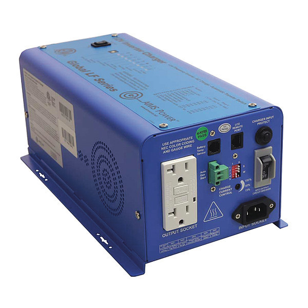 Aims Power Power Inverter and Battery Charger, Pure Sine Wave, 1,800 W Peak, 600 W Continuous, 1 Outlets PICOGLF6W12V120V