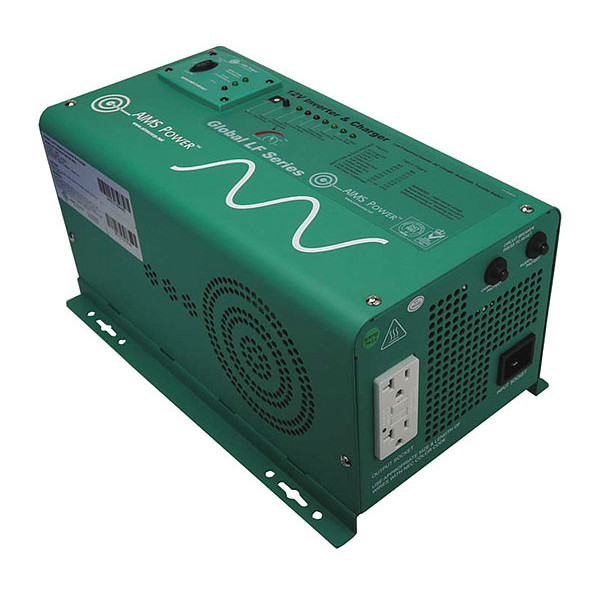 Aims Power Power Inverter and Battery Charger, Pure Sine Wave, 3,750 W Peak, 1,250 W Continuous, 2 Outlets PICOGLF12W12V120AL