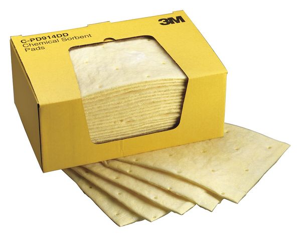 3M Sorbents, 17 gal, 11 in x 13 in, Harsh Chemicals, Yellow, Polyester, Polypropylene P-110