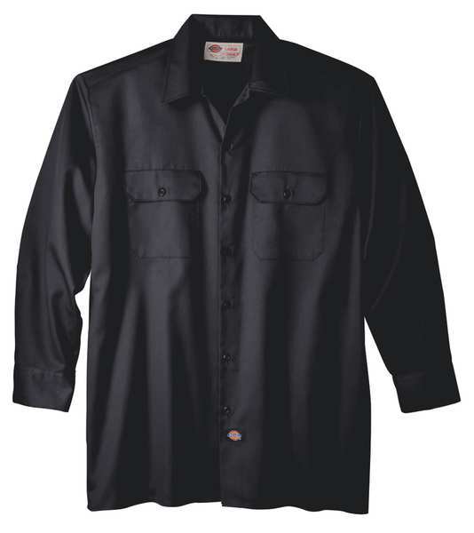 Dickies Long Sleeve Work Shirt, Twill, Black, XL 5574BK RG XL
