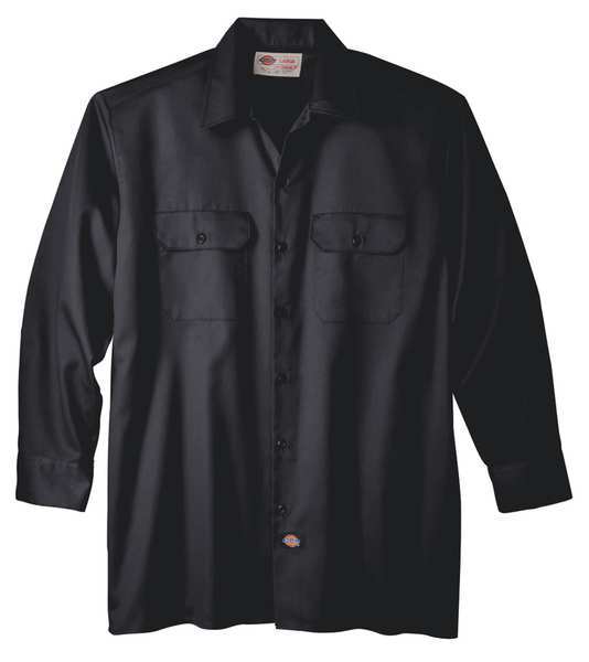 Dickies Long Sleeve Work Shirt, Twill, Black, 2X 5574BK RG 2XL