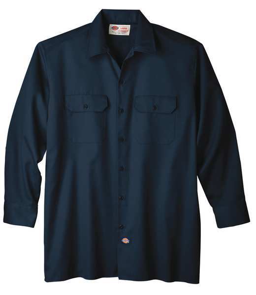 Dickies Long Sleeve Work Shirt, Twill, Navy, 2X 5574NV RG 2XL