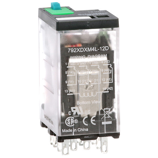 Schneider Electric General Purpose Relay, 12V DC Coil Volts, Square, 14 Pin, 4PDT 792XDXM4L-12D