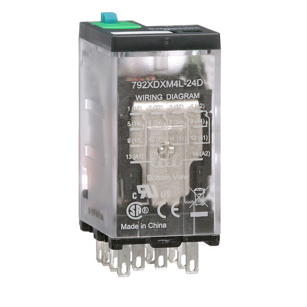 Schneider Electric General Purpose Relay, 24V DC Coil Volts, Square, 14 Pin, 4PDT 792XDXM4L-24D