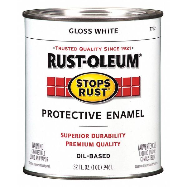 Rust-Oleum Interior/Exterior Paint, Gloss, Oil Base, White, 1 qt 7792502