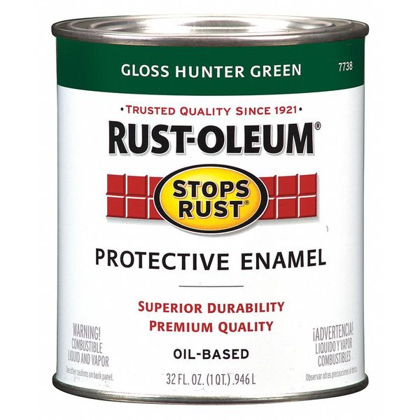 Rust-Oleum Rust Preventative Paint, Gloss, Oil Base, Hunter Green, 1 qt 7738502