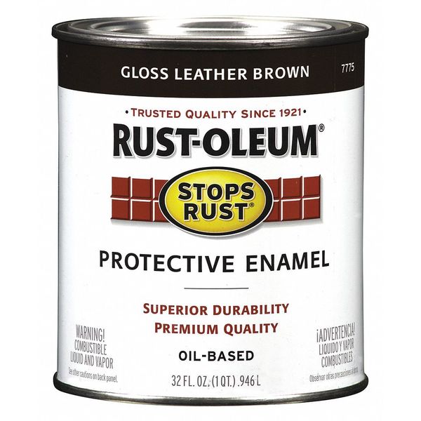 Rust-Oleum Interior/Exterior Paint, Gloss, Oil Base, Leather Brown, 1 qt 7775502