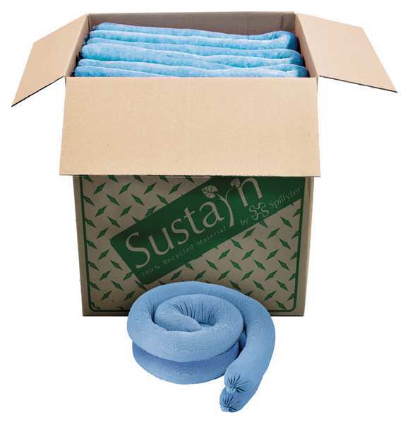 Sustayn By Spilfyter Absorbent Sock, 44 gal, 3 in x 48 in, Oil-Based Liquids, Blue, Polypropylene M-34