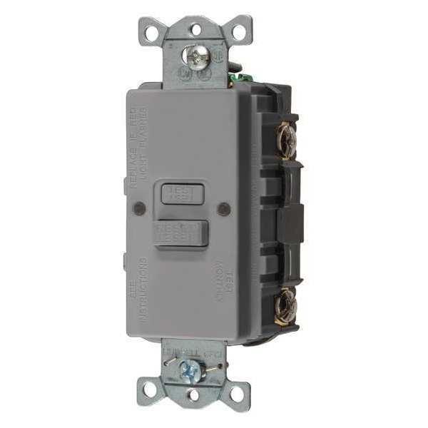 Hubbell GFCI Receptacle, 20A, 125VAC, 5-20R, Gray GFBFST20GY