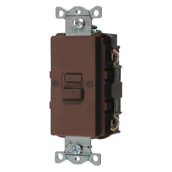 Hubbell GFCI Receptacle, 20A, 125VAC, 5-20R, Brown GFBFST20
