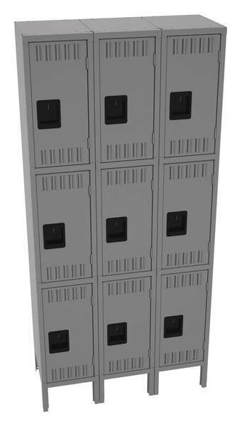 Tennsco Wardrobe Locker, 36 in W, 12 in D, 78 in H, (3) Tier, (3) Wide, Medium Gray TTS-121224-3MG