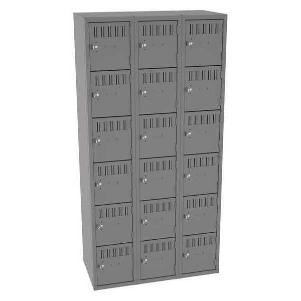 Tennsco Box Locker, 36 in W, 18 in D, 72 in H, (3) Wide, Gray BS6-121812-CMG