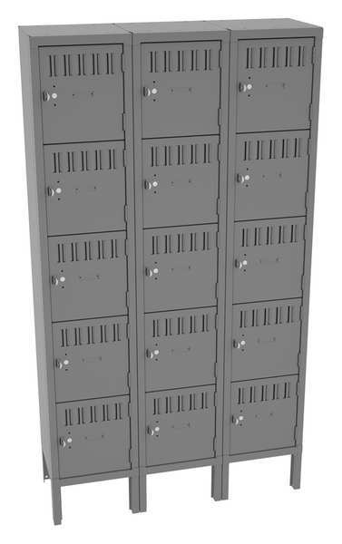 Tennsco Box Locker, 36 in W, 12 in D, 66 in H, (3) Wide, Gray BS5-121212-3MG