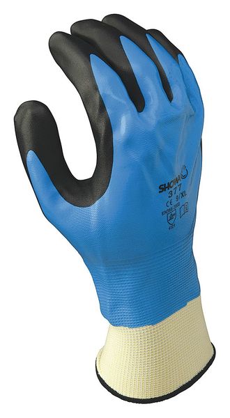 Showa Nitrile Coated Gloves, Full Coverage, Blue, XL, PR 377XL-09-V