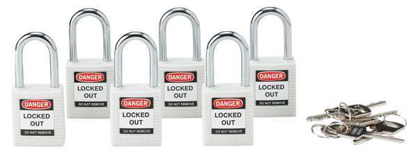 Brady Lockout Padlock, KA, White, 1-3/4"H, PK6 118950