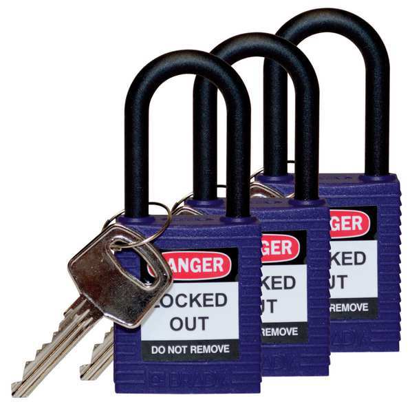 Brady Lockout Padlock, KA, Purple, 1-3/4"H, PK3 123340