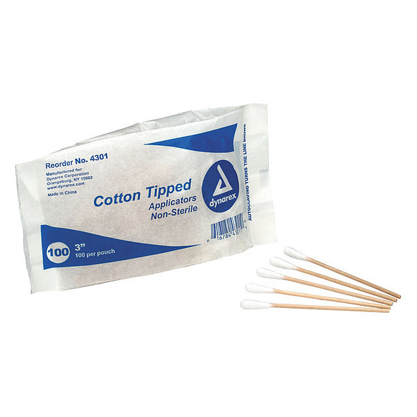 First Aid Only Cotton Tip Swab, Non-Sterile, 3In., PK100, Length: 3 in 25-400