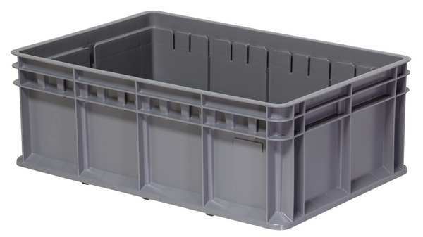Akro-Mils Straight Wall Container, Gray, Industrial Grade Polymer, 23 5/8 in L, 15 3/4 in W, 8 5/8 in H 38358GRY